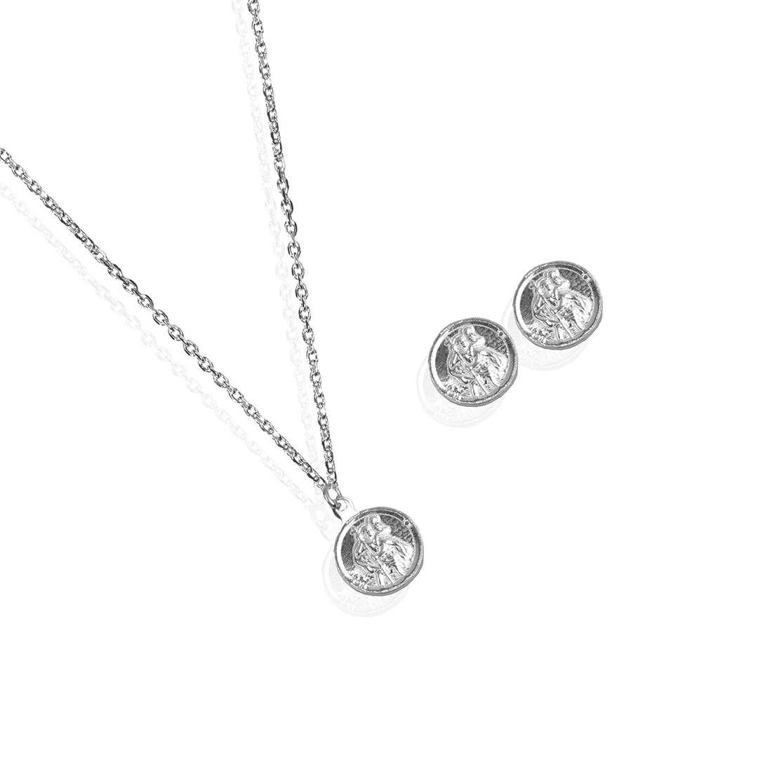 Pressed Coin Silver Pendant Set