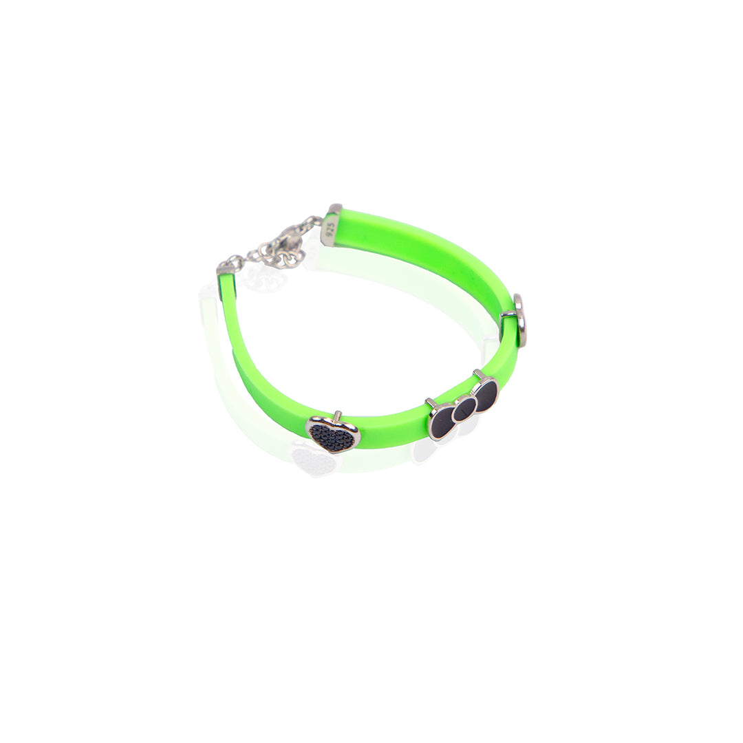Quirky Green Band Silver Bracelet