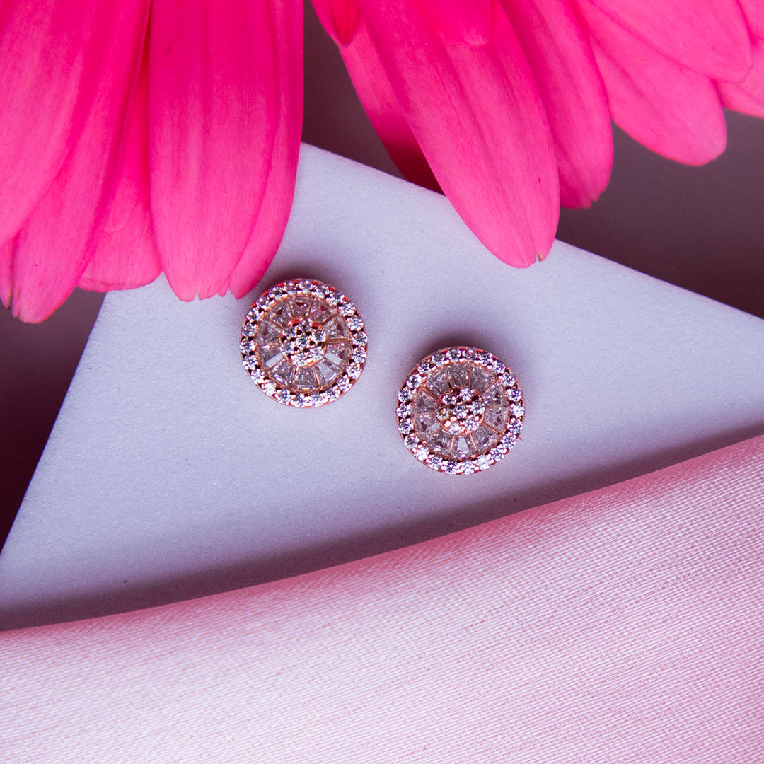 Round Embellished Rose Gold Studs