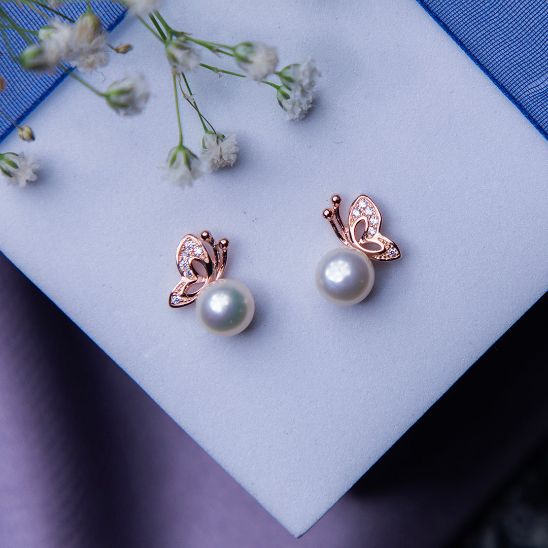 Butterfly on Pearl Rose Gold Pendant Set