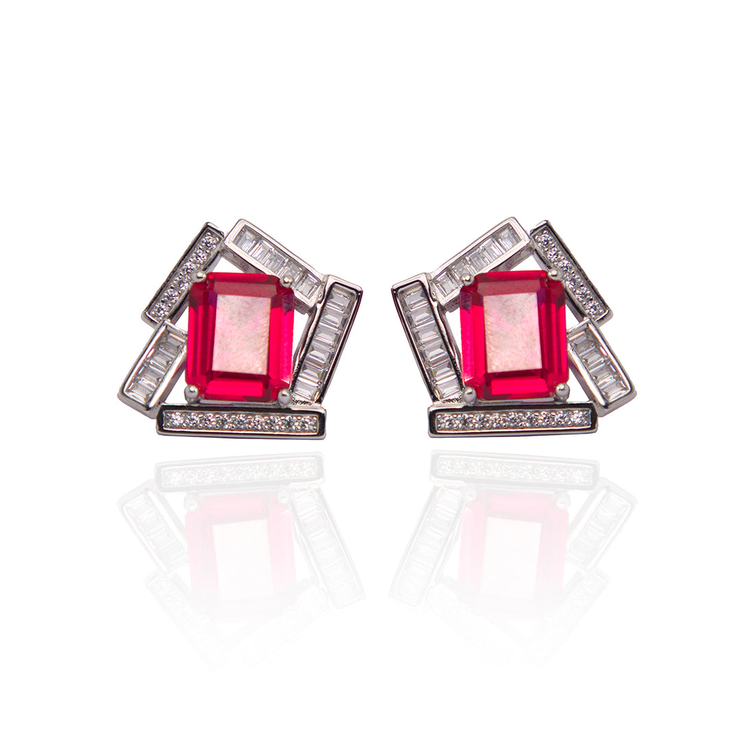 Abstract Red Stone Silver Studs
