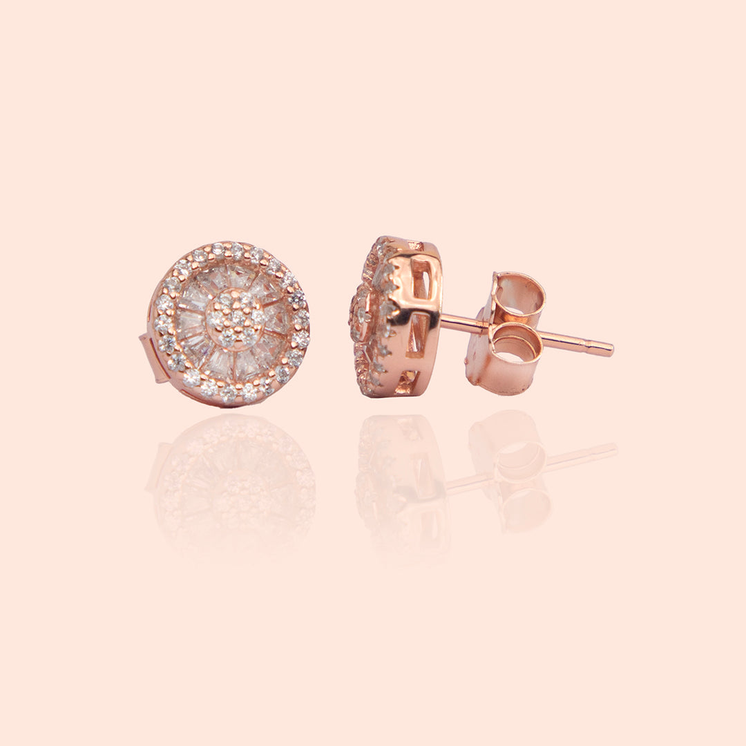 Round Embellished Rose Gold Studs