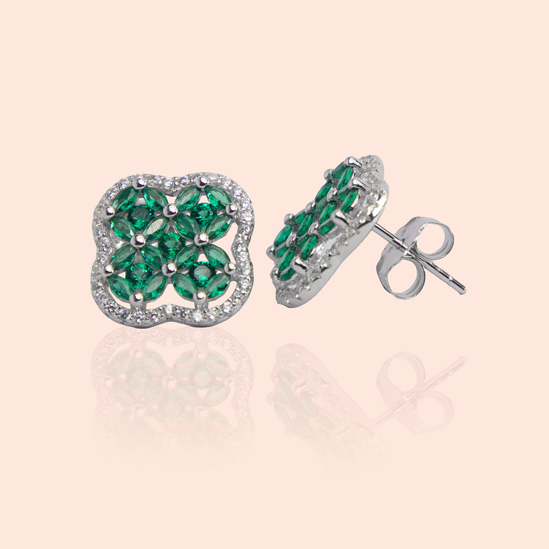 Green Floral Motif Studs