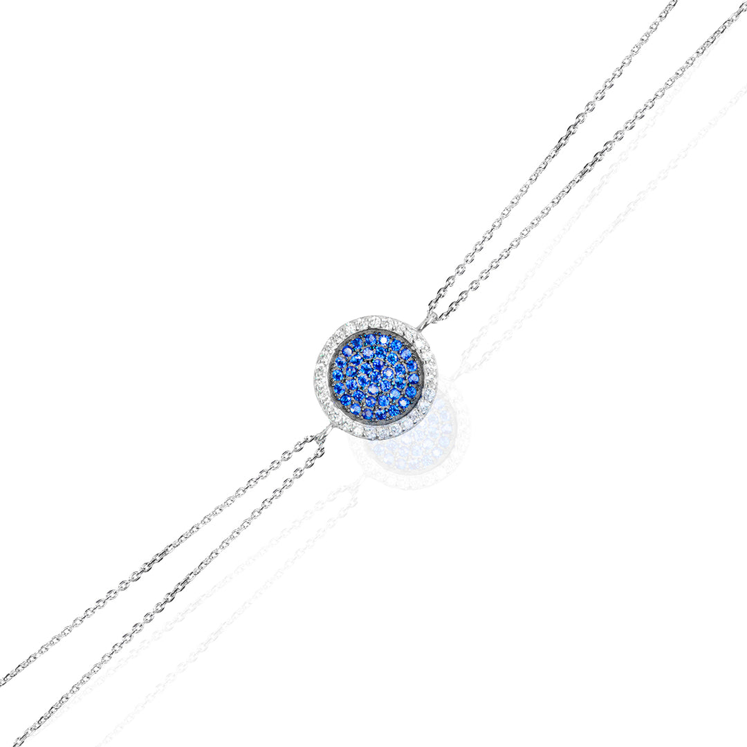 Blue Gemstone Round Charm Bracelet