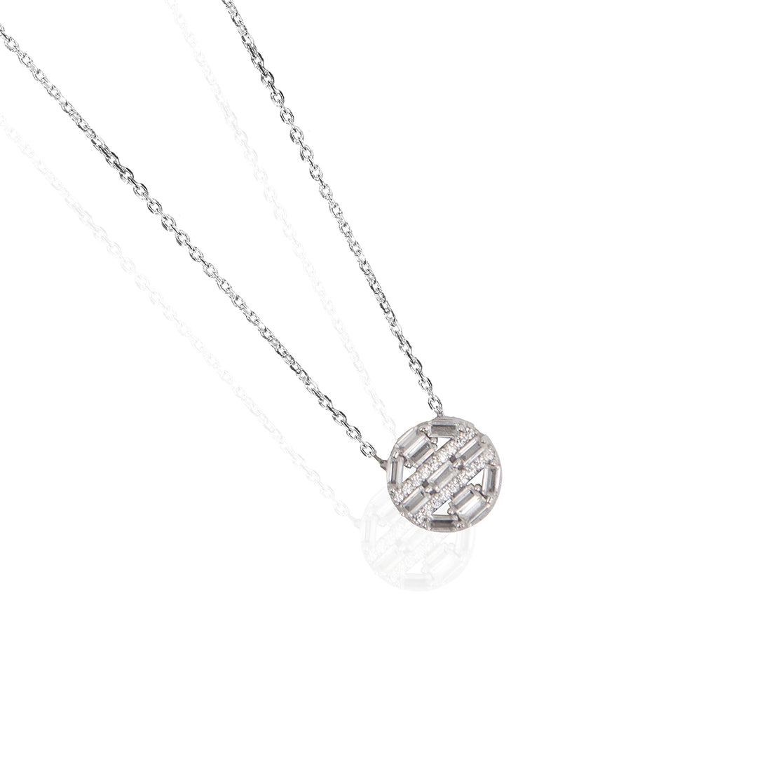 White Stone Round Pendant Chain