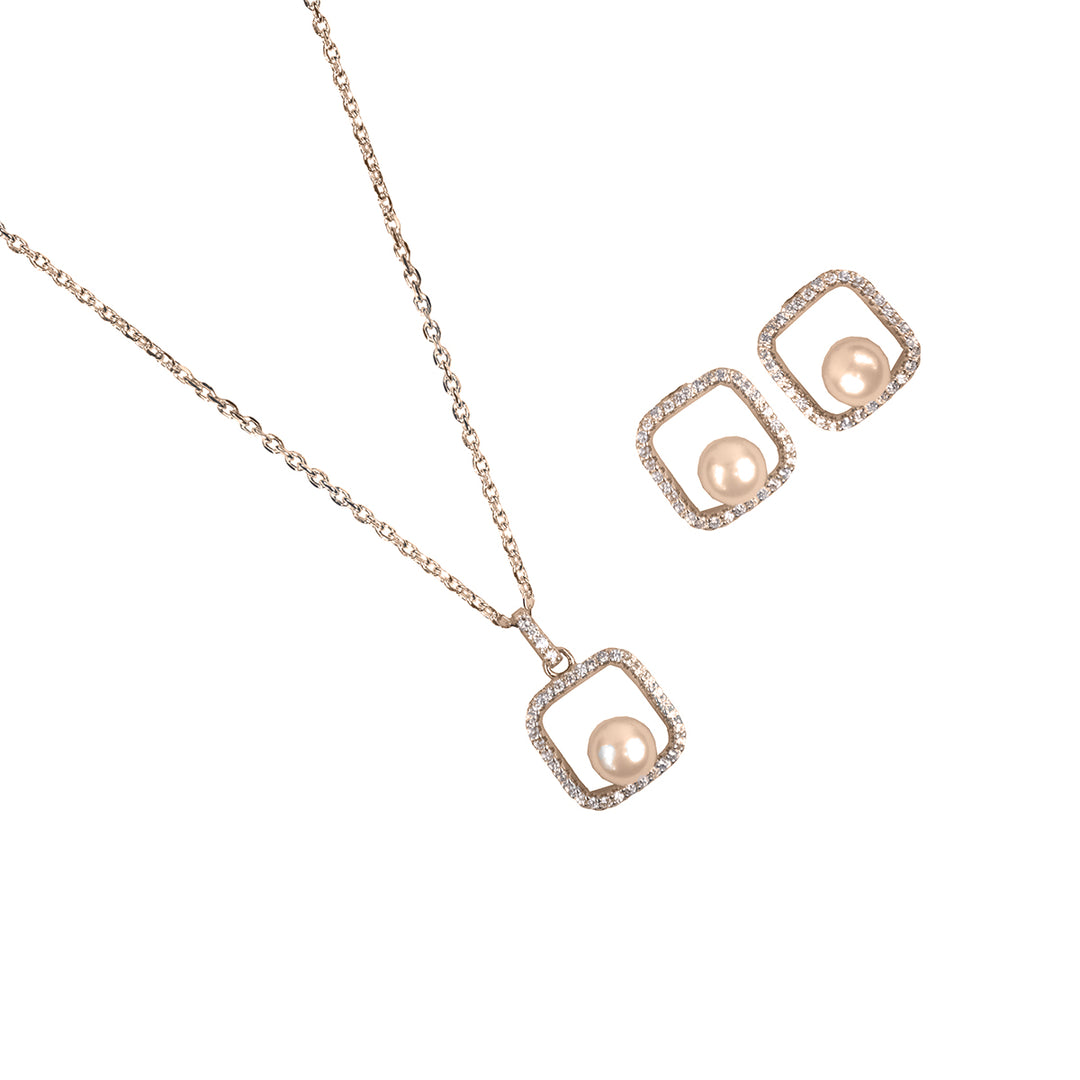 Embellished Rose Gold Pearl Pendant Set