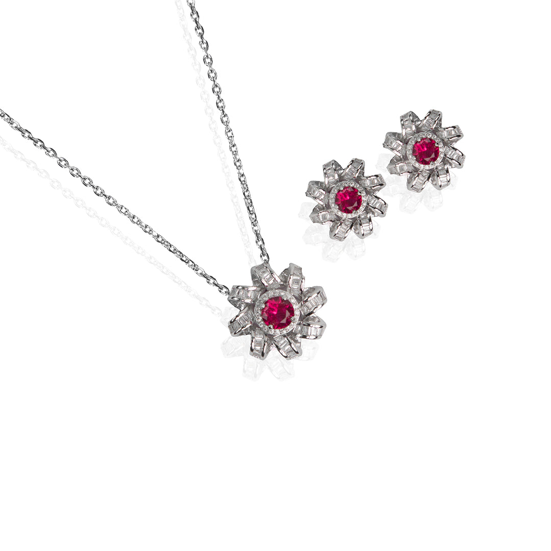Dazzling Pink Stone Pendant Set