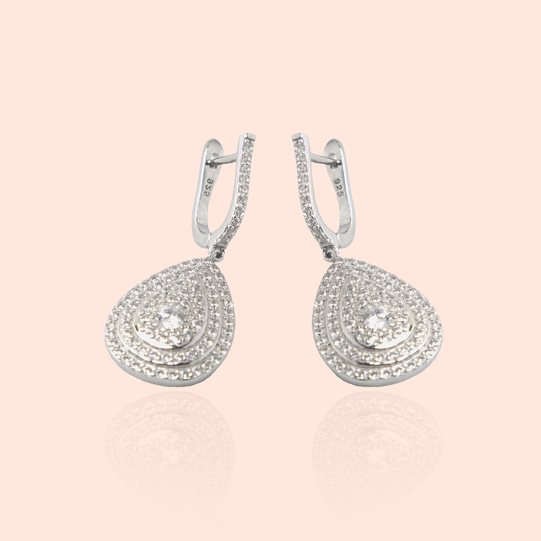 Intricate White Stone Bejeweled Earrings