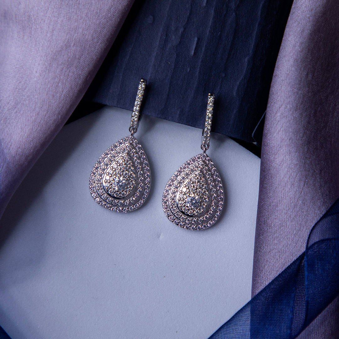 Intricate White Stone Bejeweled Earrings