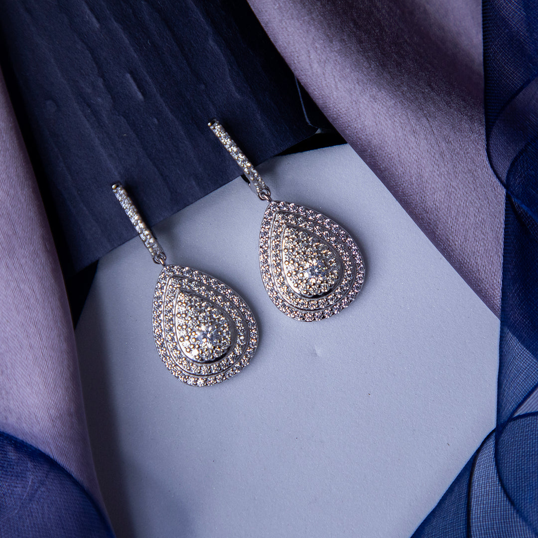 Intricate White Stone Bejeweled Earrings
