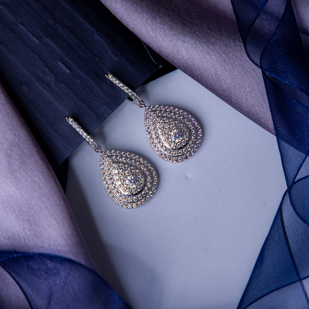 Intricate White Stone Bejeweled Earrings