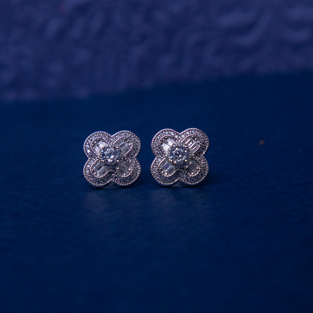 Four Petal White Stone Studs