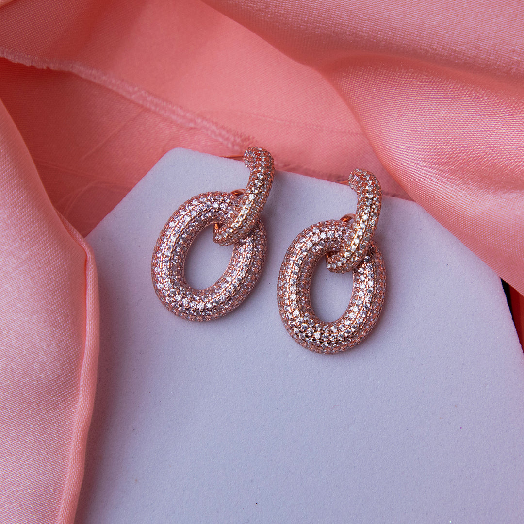 Chunky Rose Gold Bedazzled Link Earrings