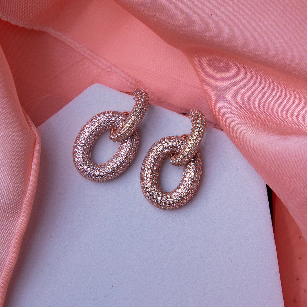 Chunky Rose Gold Bedazzled Link Earrings