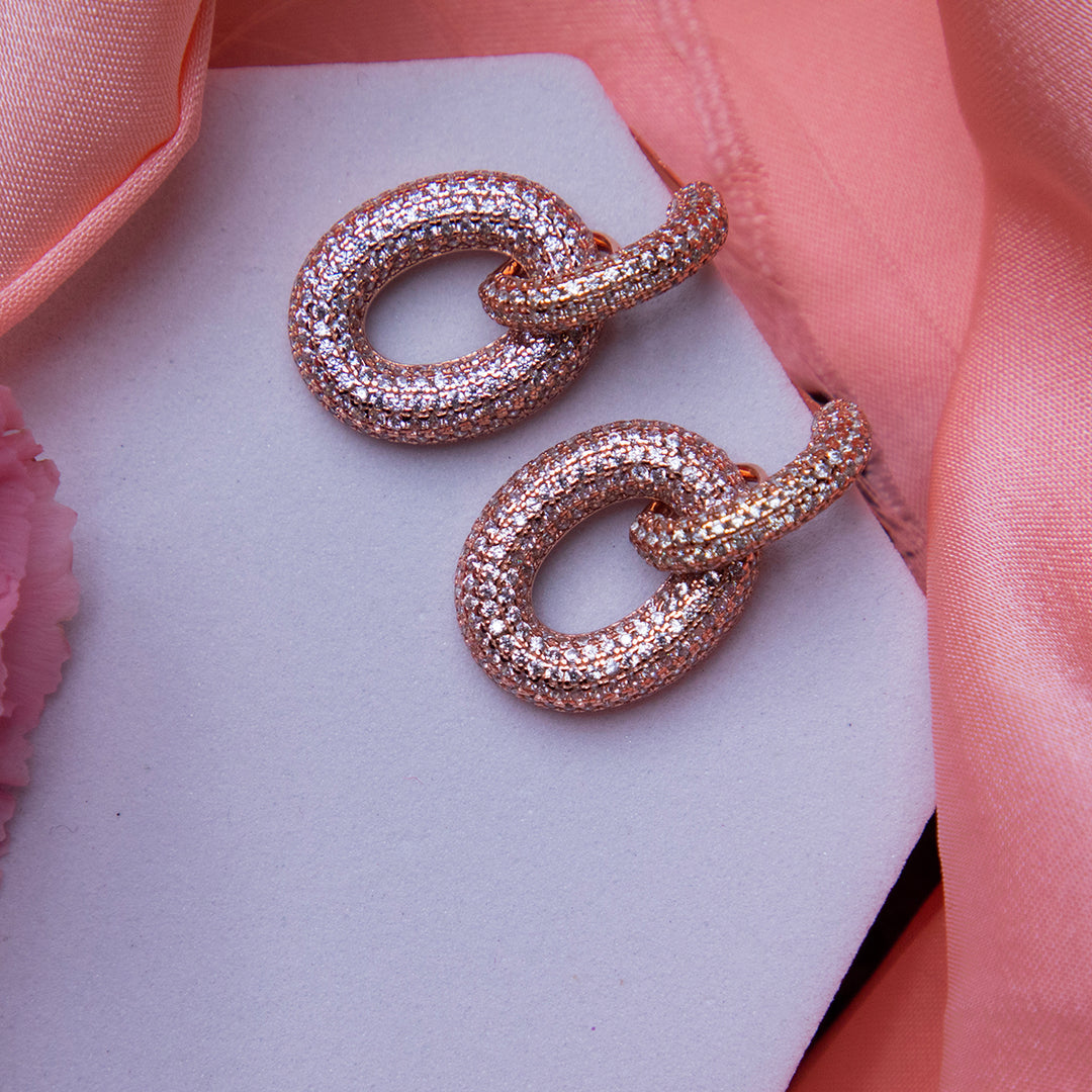 Chunky Rose Gold Bedazzled Link Earrings