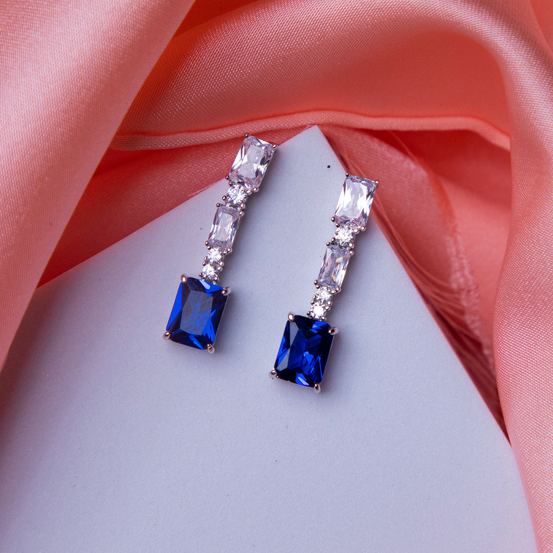 Emerald Cut Blue Stone Glamorous Earrings