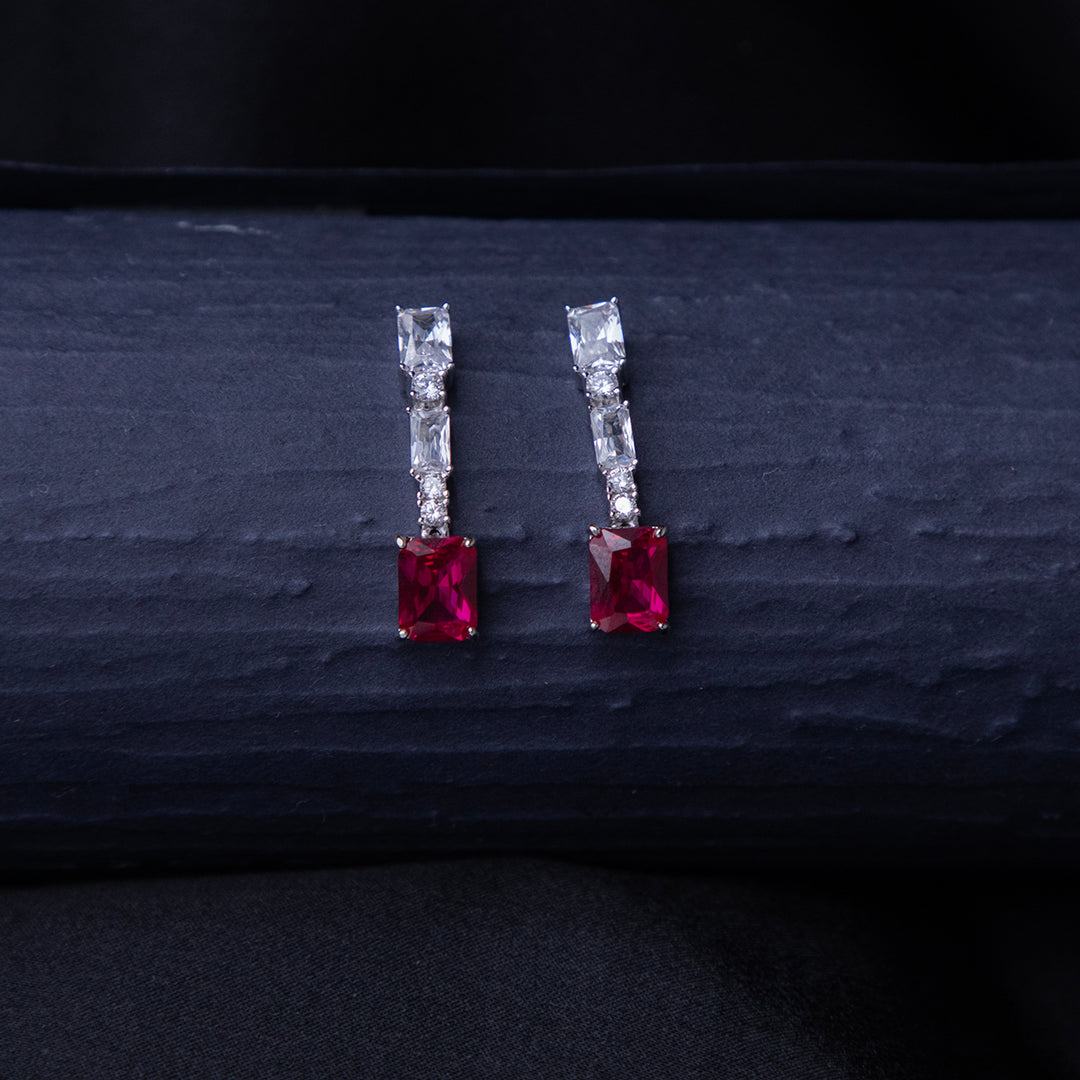 Emerald Cut Red Stone Glamorous Earrings