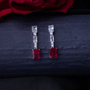 Emerald Cut Red Stone Glamorous Earrings