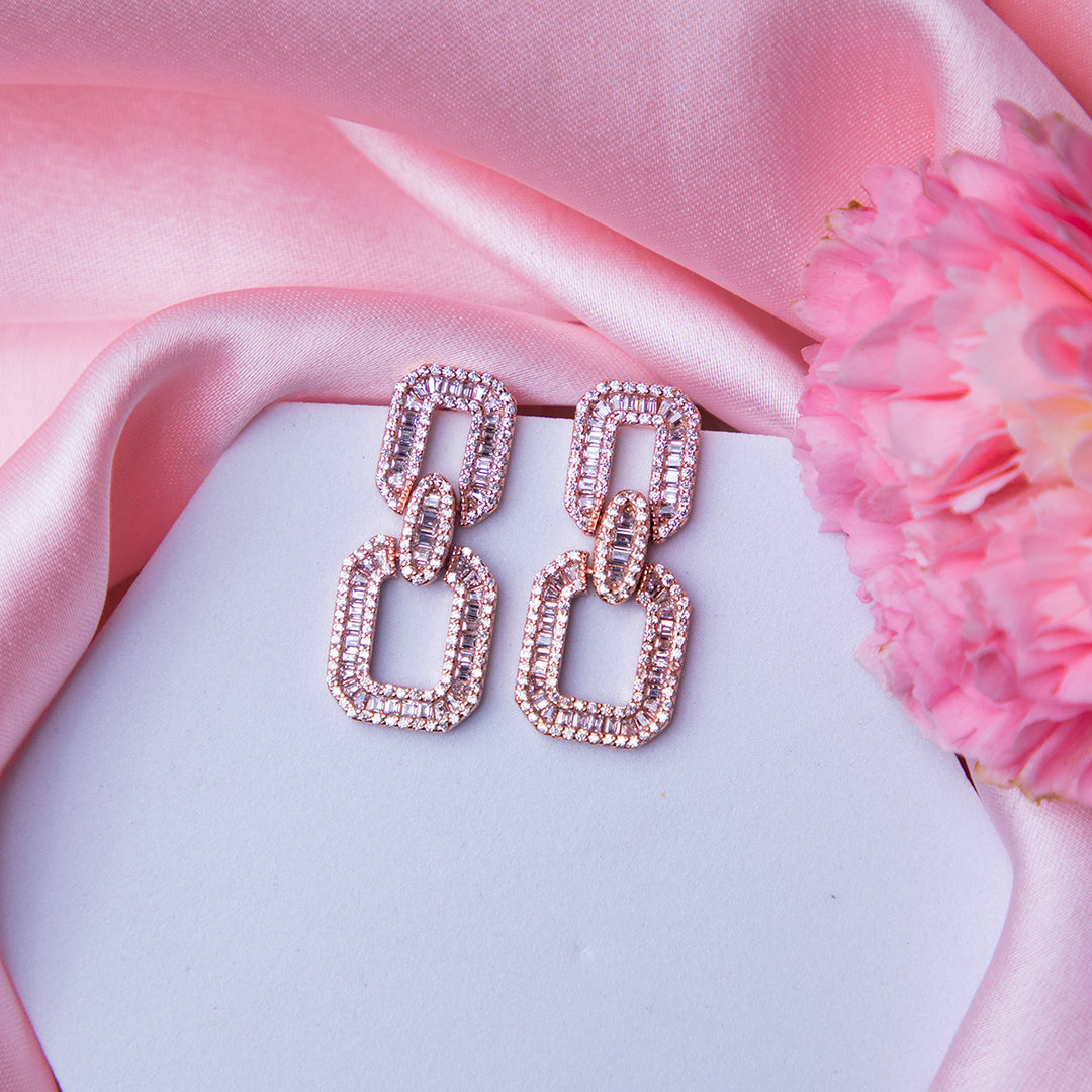 Embellished Rose Gold Chain Link Earrings