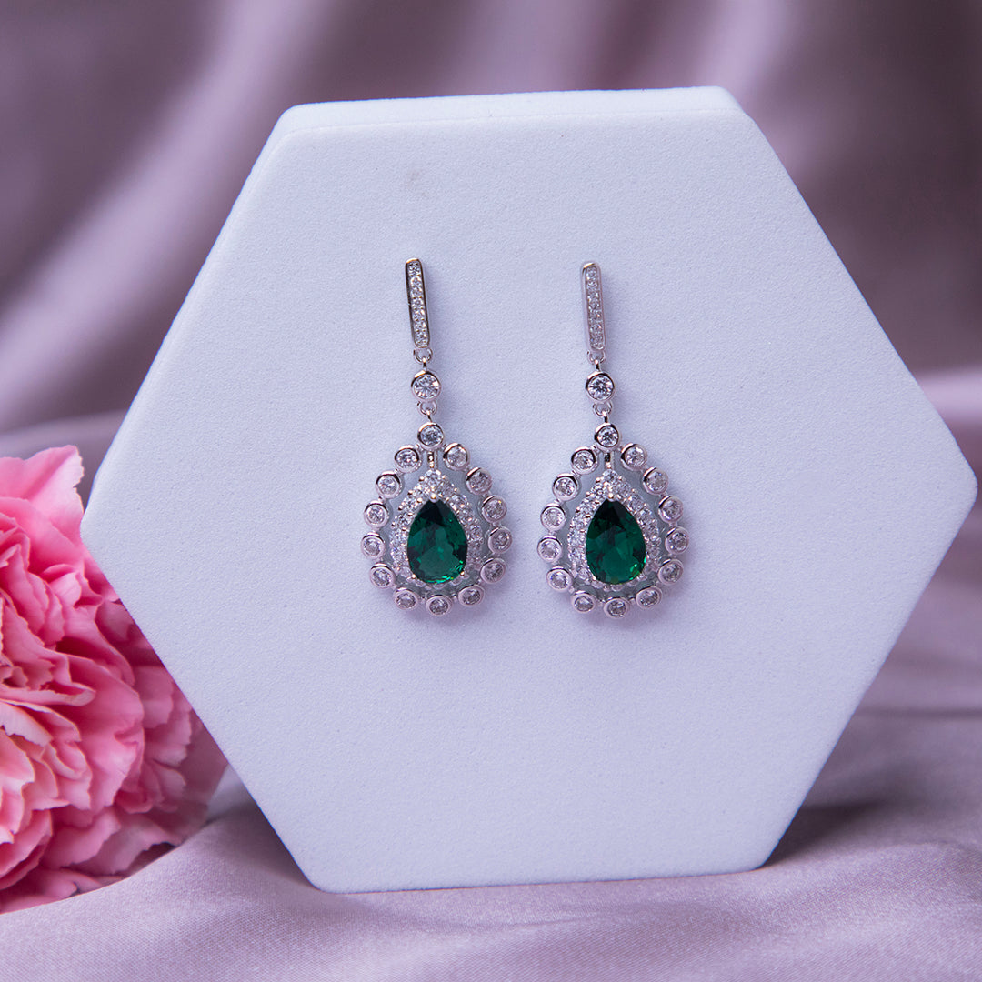 Glittering Green Gemstone Statement Earrings