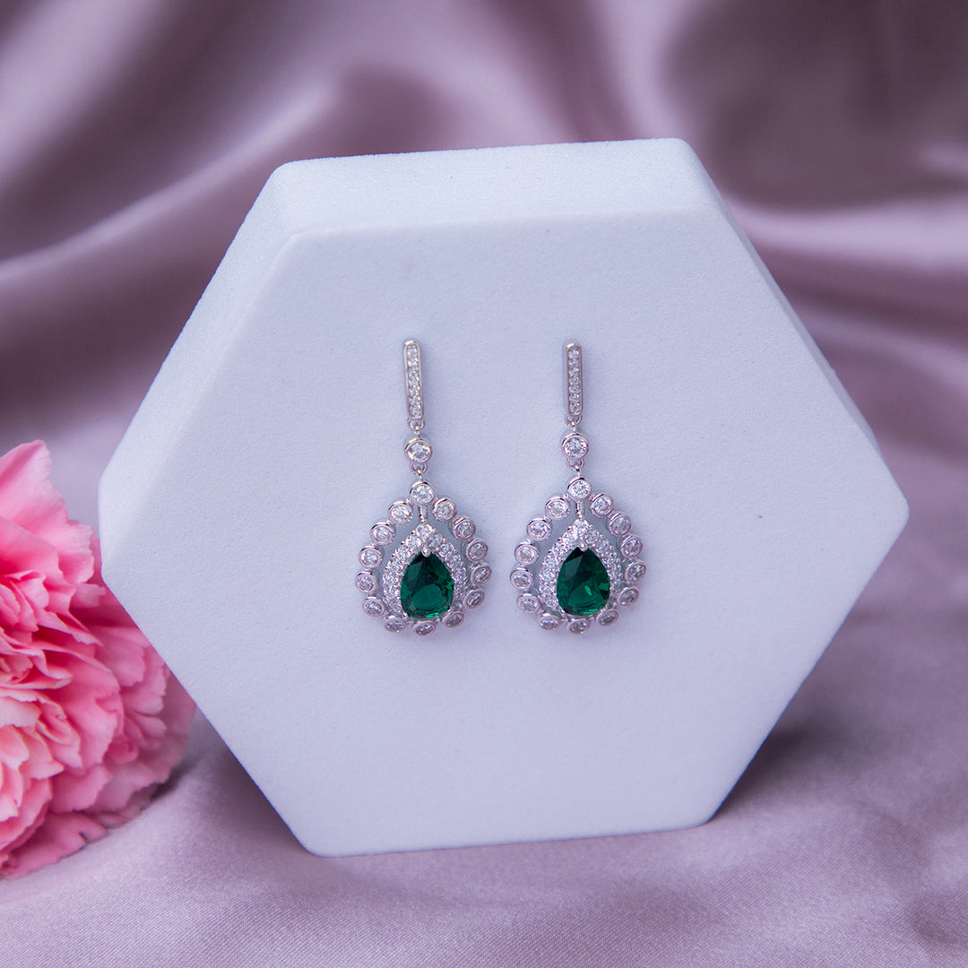 Glittering Green Gemstone Statement Earrings