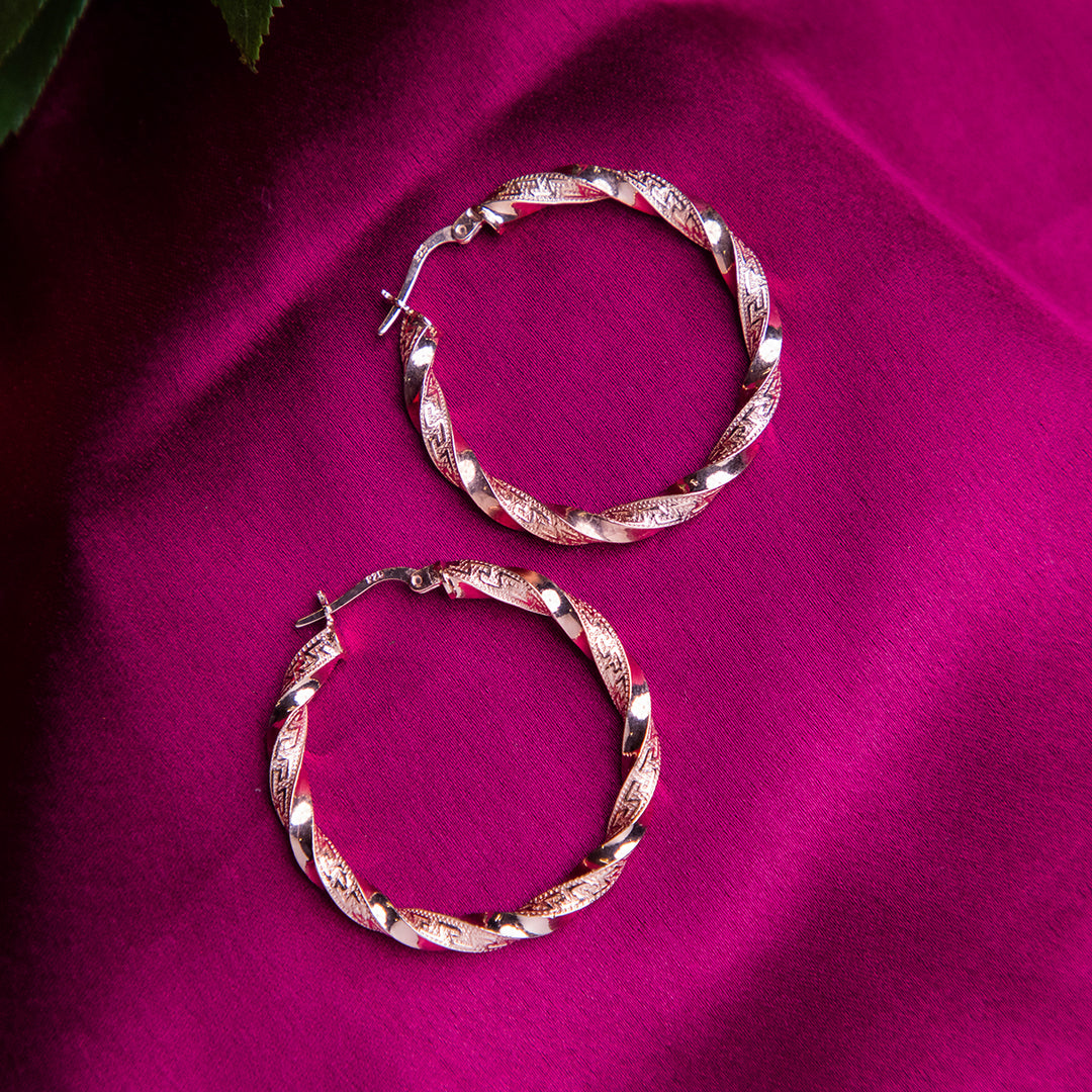 Carved & Twisted Rose Gold Hoops