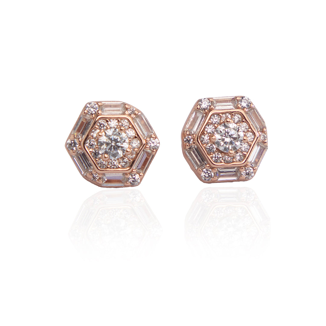 Embellished Halo Rose Gold Studs