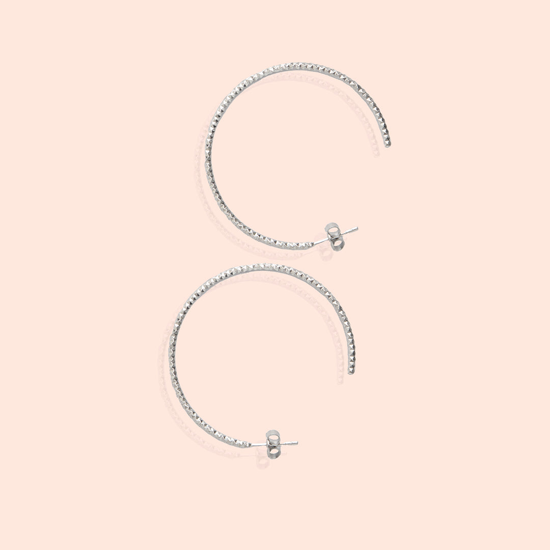 Classic Sterling Silver Textured Hoops