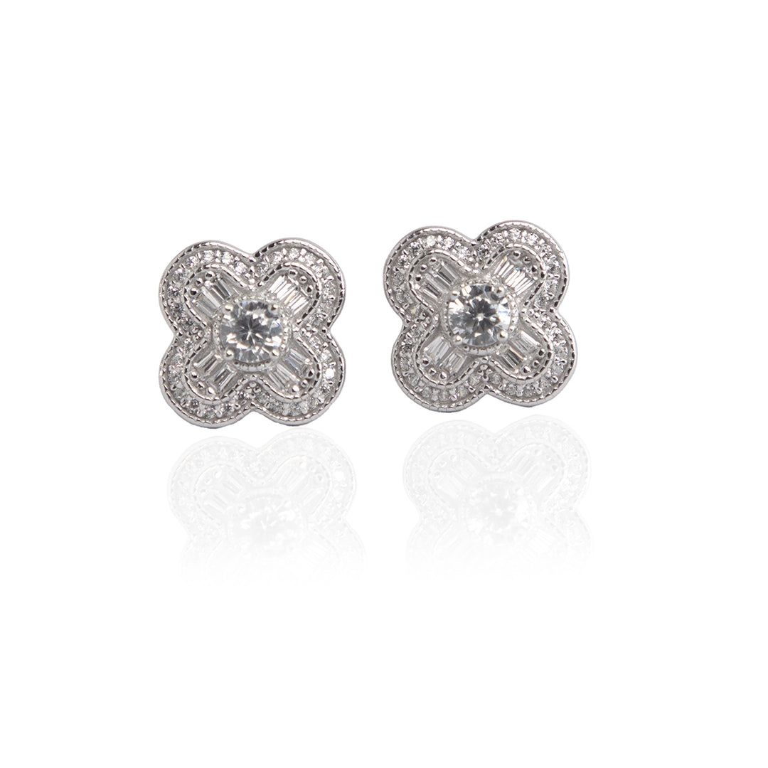 Four Petal White Stone Studs