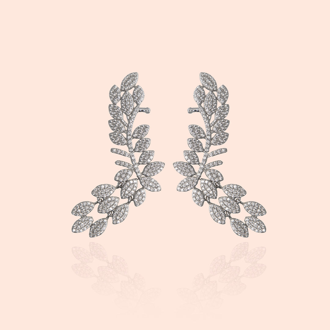 Shimmering Olive Branch Silver Earcuffs