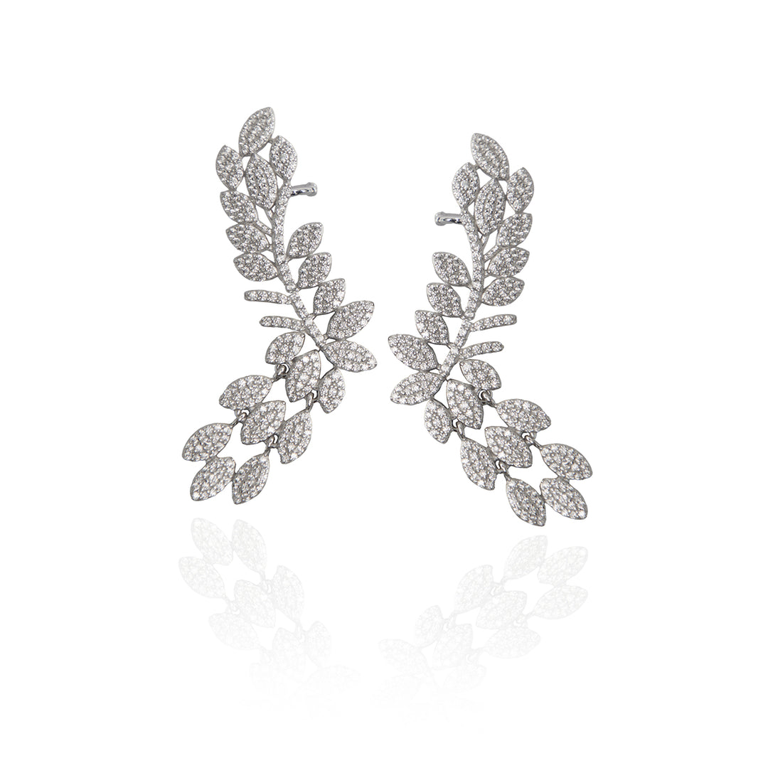 Shimmering Olive Branch Silver Earcuffs