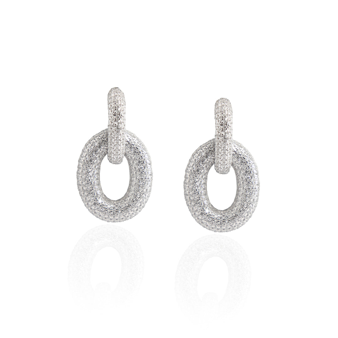 Chunky Silver Bedazzled Link Earrings