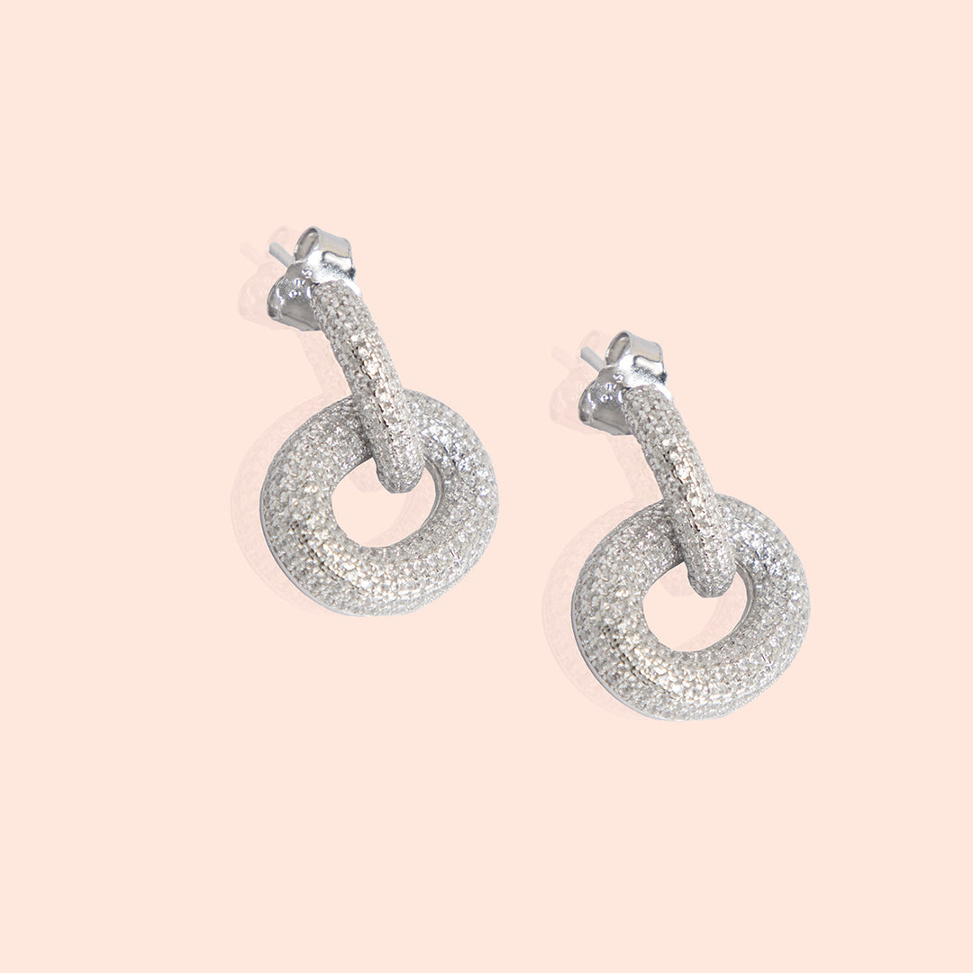 Chunky Silver Bedazzled Link Earrings