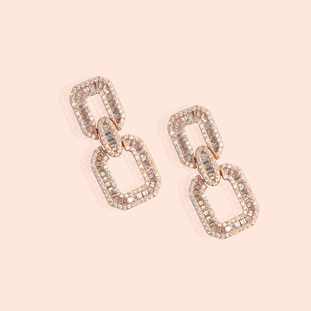 Embellished Rose Gold Chain Link Earrings