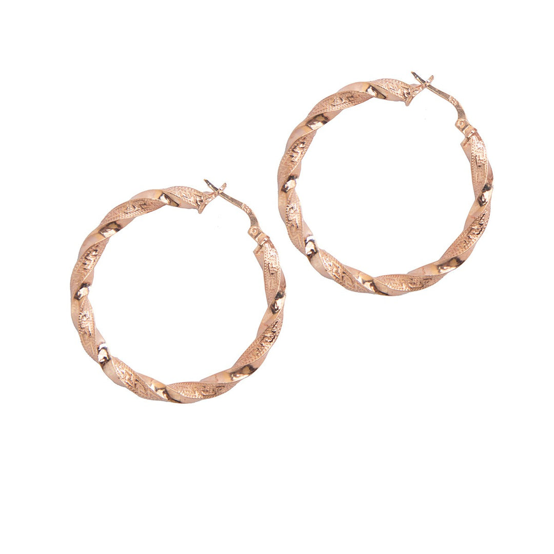 Carved & Twisted Rose Gold Hoops