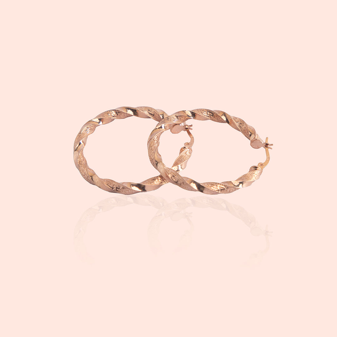 Carved & Twisted Rose Gold Hoops