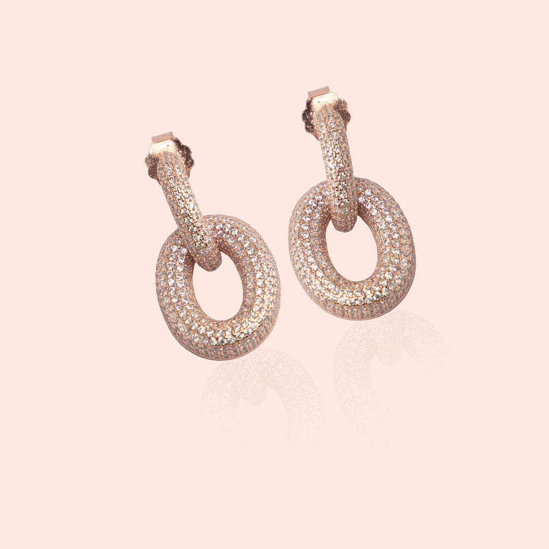 Chunky Rose Gold Bedazzled Link Earrings