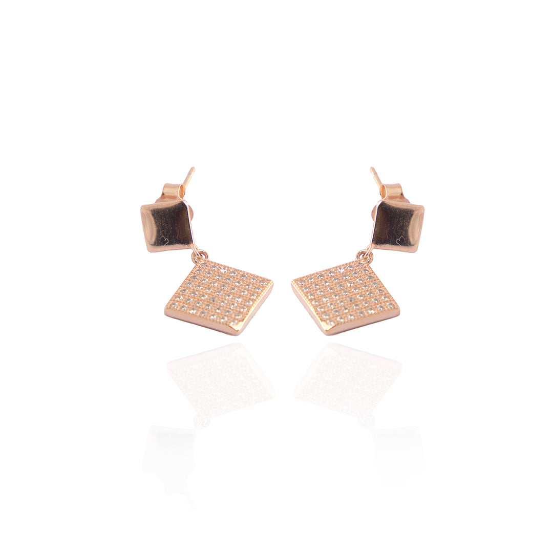 Glitzy Geometric Rose Gold Drop Earrings