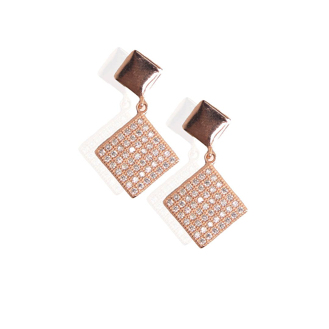 Glitzy Geometric Rose Gold Drop Earrings