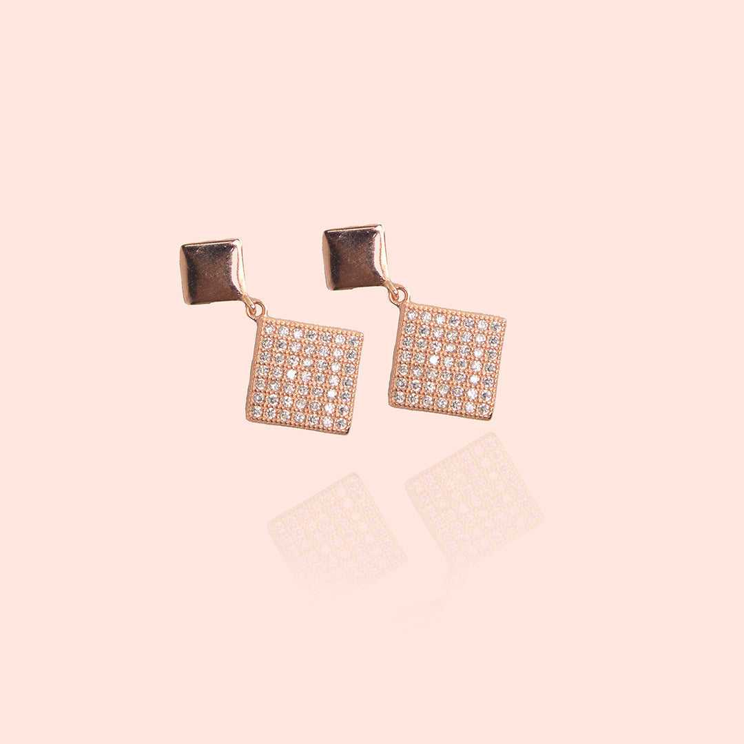 Glitzy Geometric Rose Gold Drop Earrings