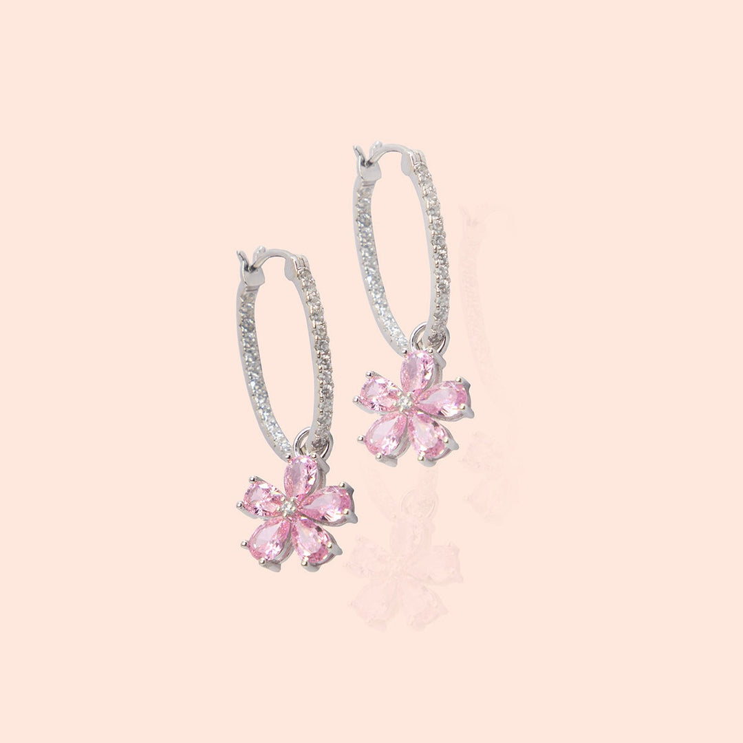 Sakura Drop Embellished Hoop Earrings