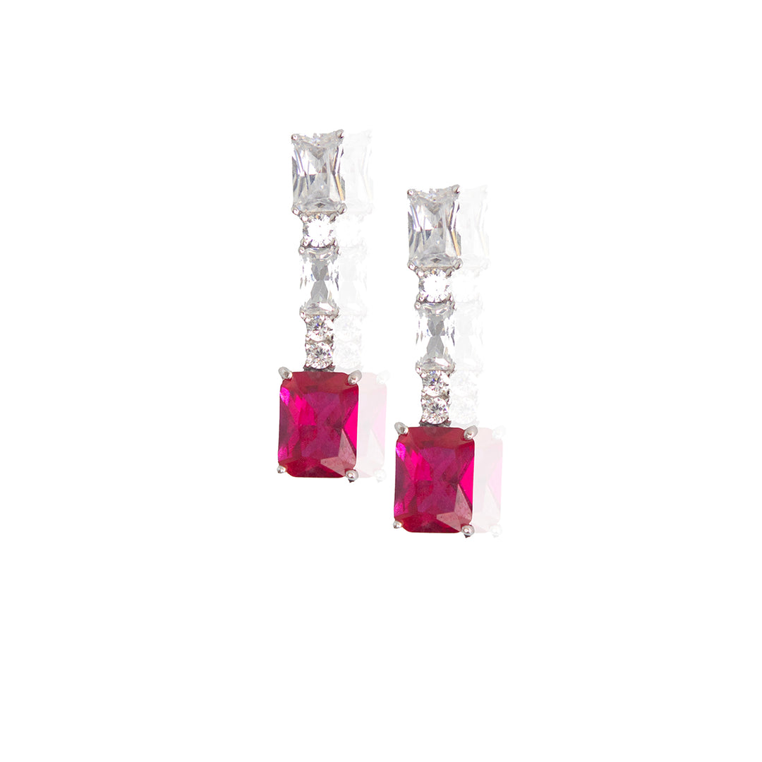 Emerald Cut Red Stone Glamorous Earrings