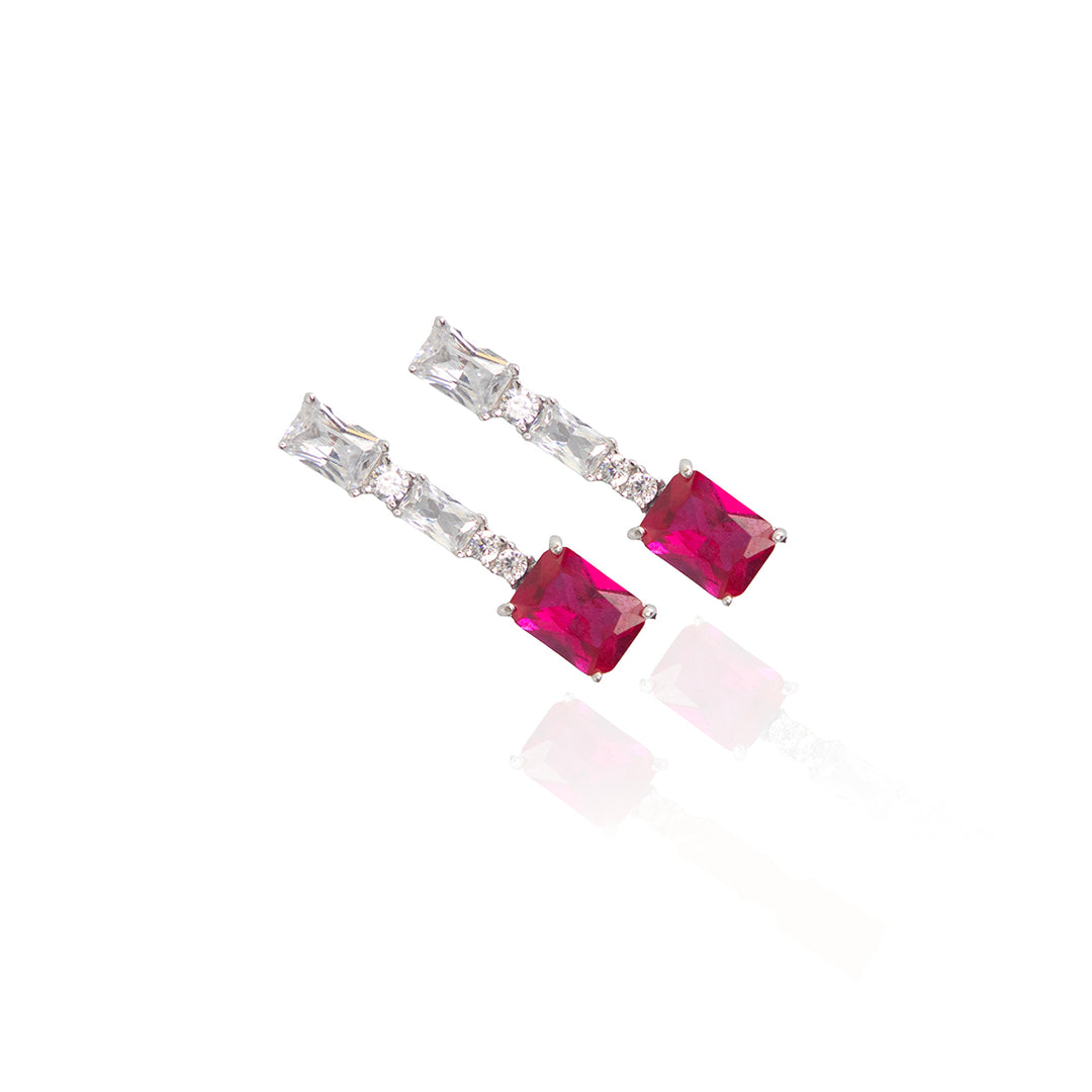 Emerald Cut Red Stone Glamorous Earrings