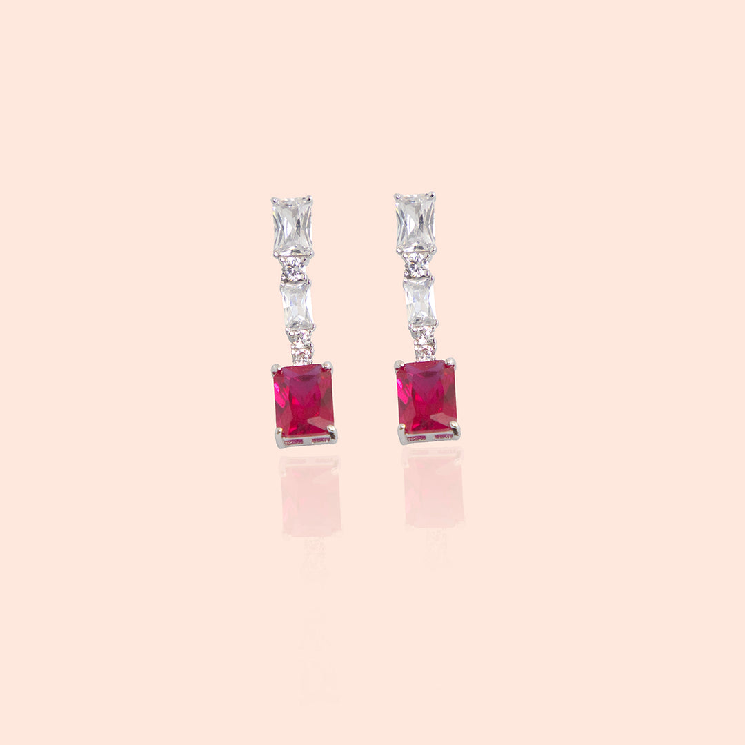 Emerald Cut Red Stone Glamorous Earrings