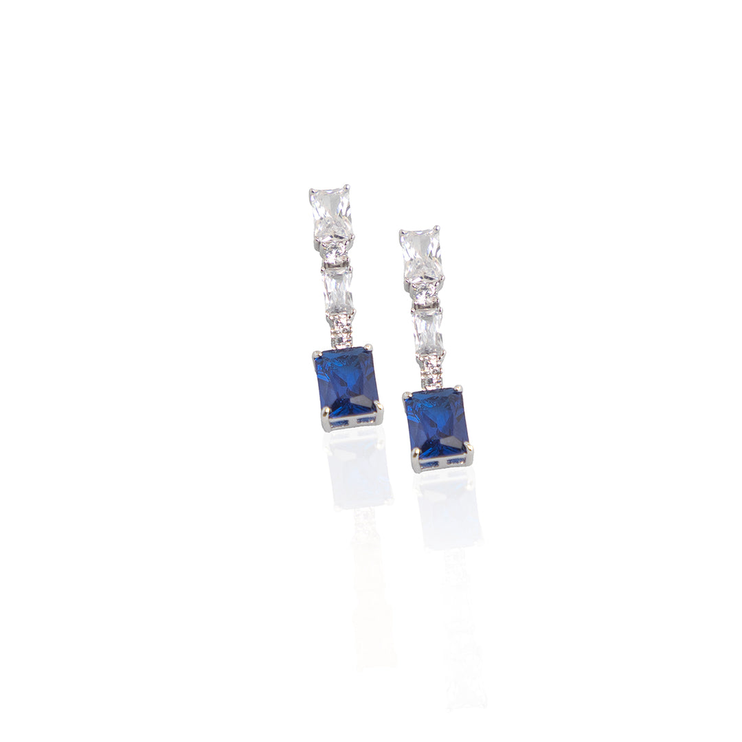 Emerald Cut Blue Stone Glamorous Earrings