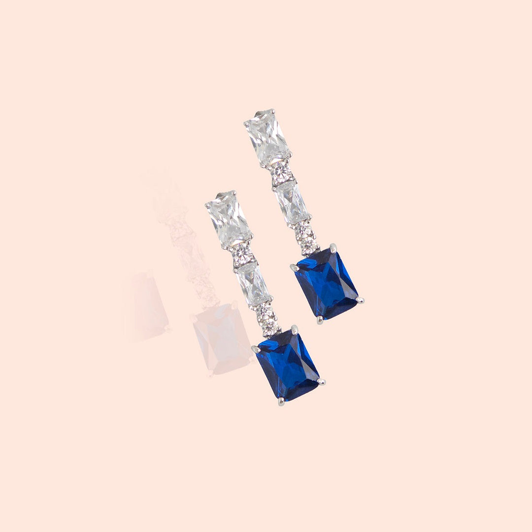 Emerald Cut Blue Stone Glamorous Earrings