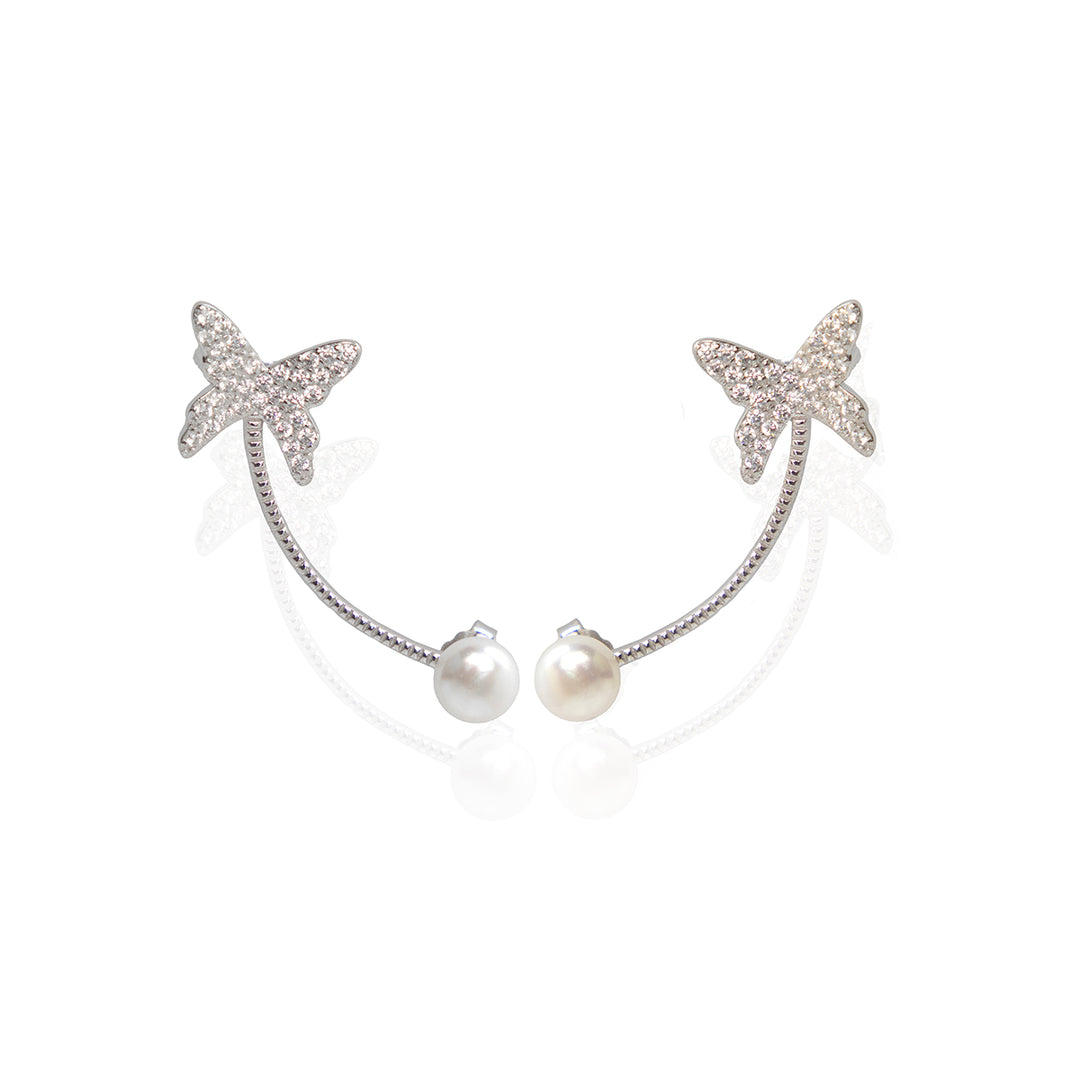 Embellished Butterfly Silver & Pearl Earcuffs