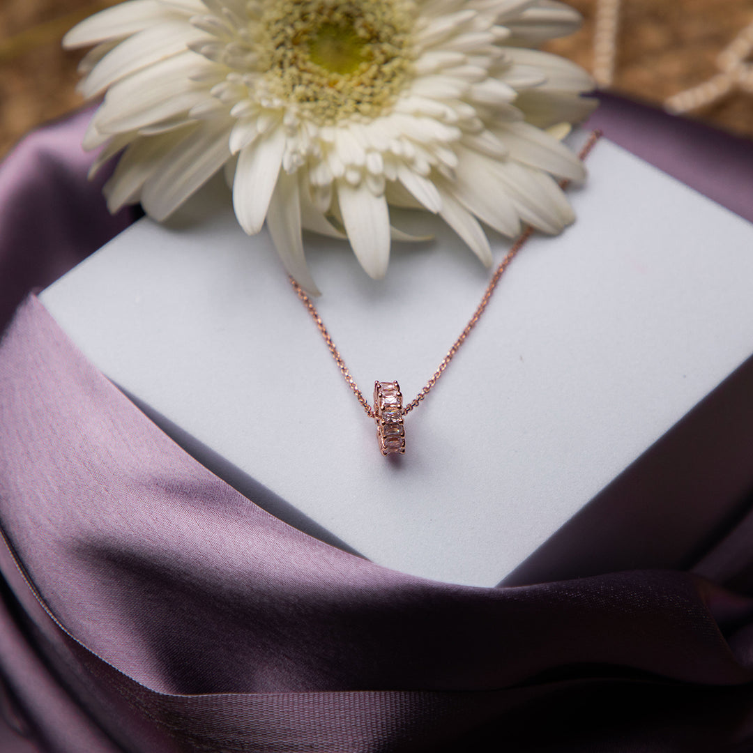 Embellished Sundial Rose Gold Pendant Chain