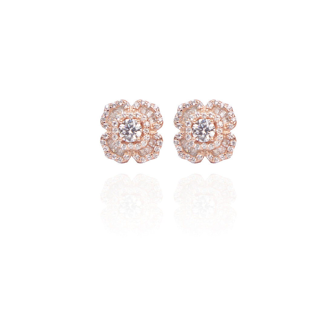 Flower Bloom Embellished Rose Gold Studs