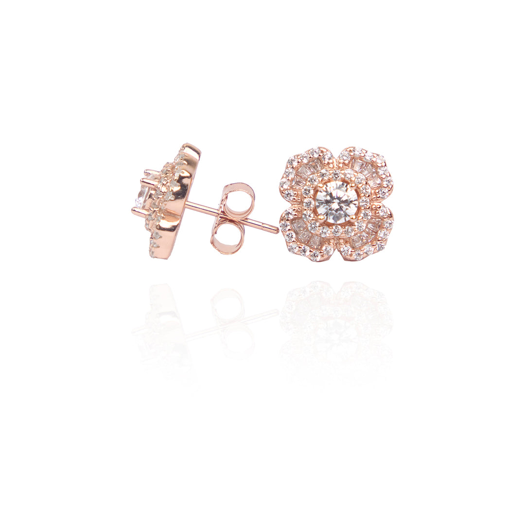 Flower Bloom Embellished Rose Gold Studs